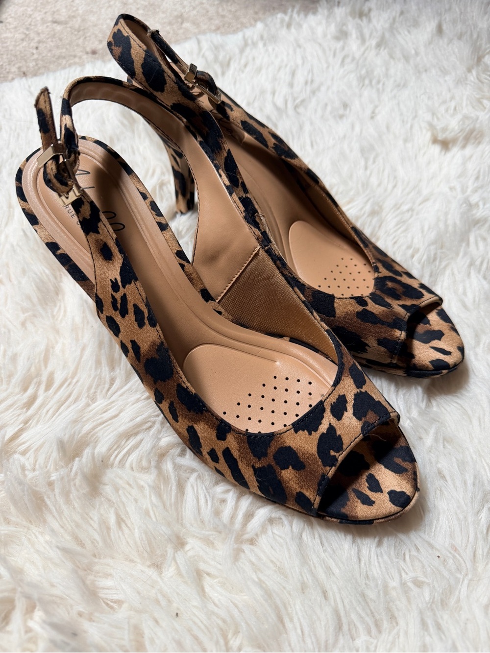 Abella Leopard Print Slingback Peep-Toe Heels - Brown/Black